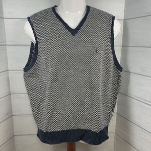 Vintage 90's Polo Ralph Lauren Men's Large Vest Sweater Herringbone V Neck Navy